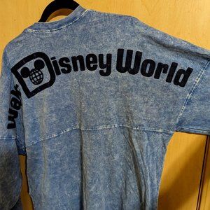 Disney Parks Walt Disney World Spirit Jersey Blue Denim Stone Wash T-Shirt EUC